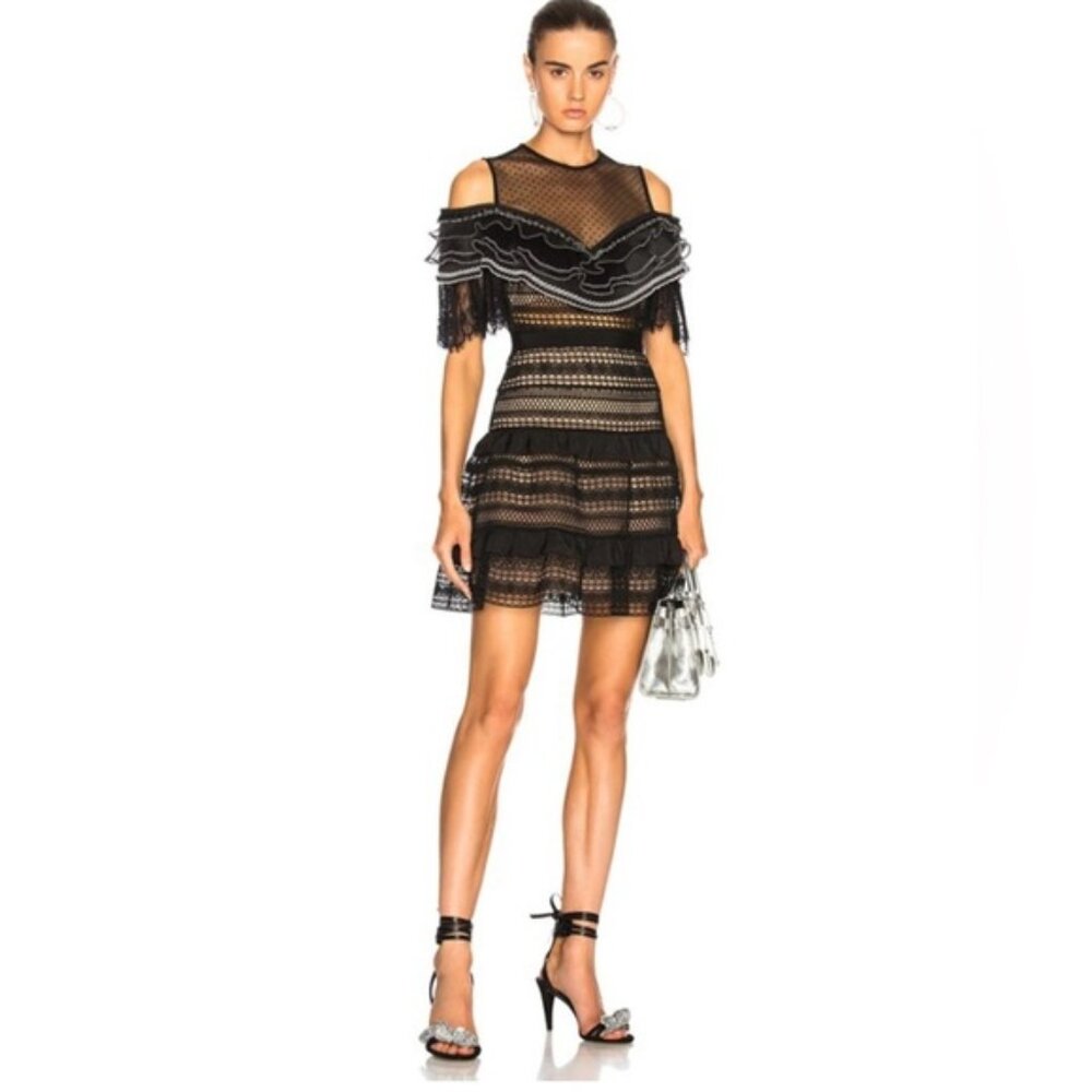 SELF-PORTRAITStripe Paneled Lace Dress (msrp$743.83)